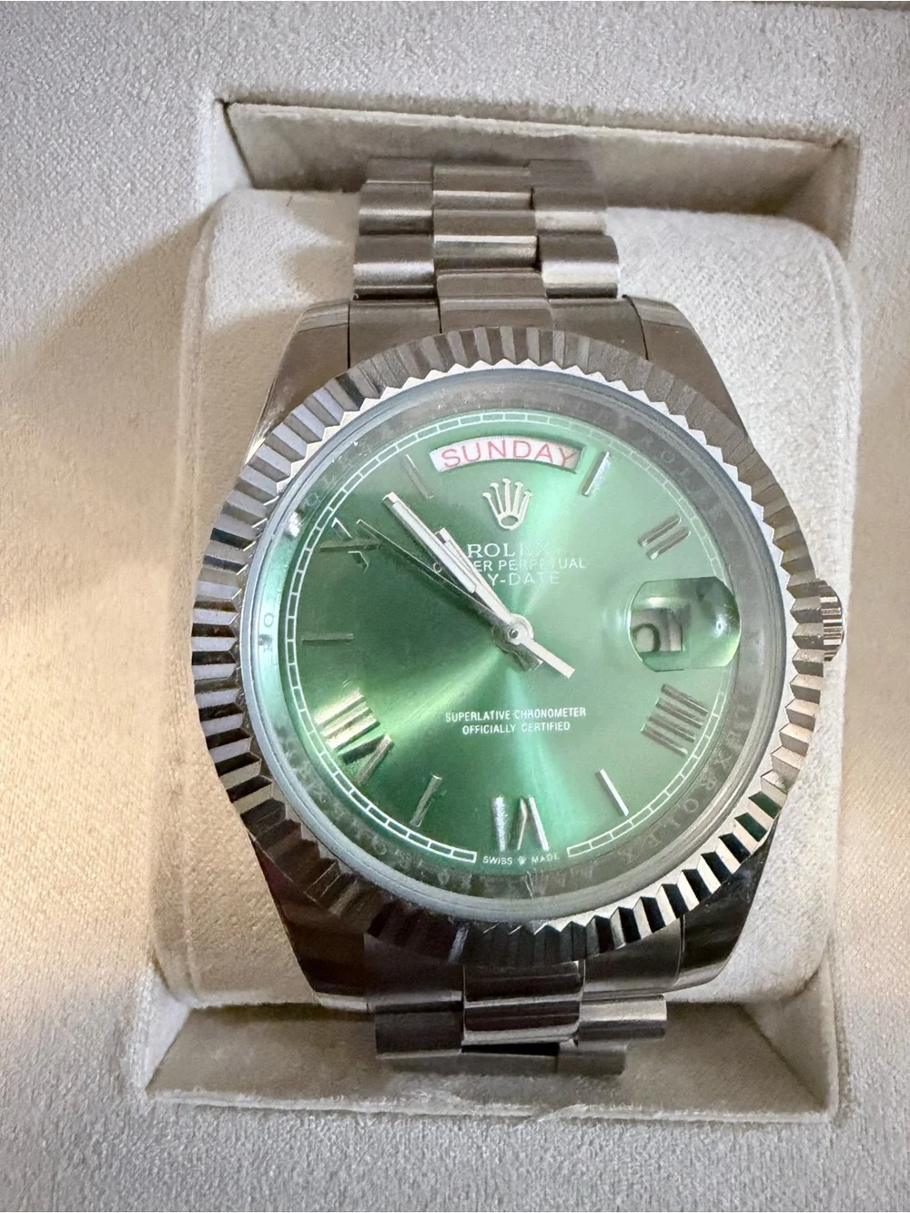 Day-Date Style Green Dial Stainless Watch